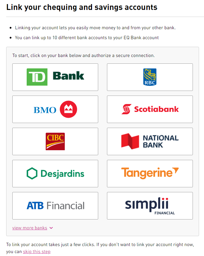 EQ Bank Link Accounts