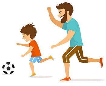 Dad and Son Playing Soccer